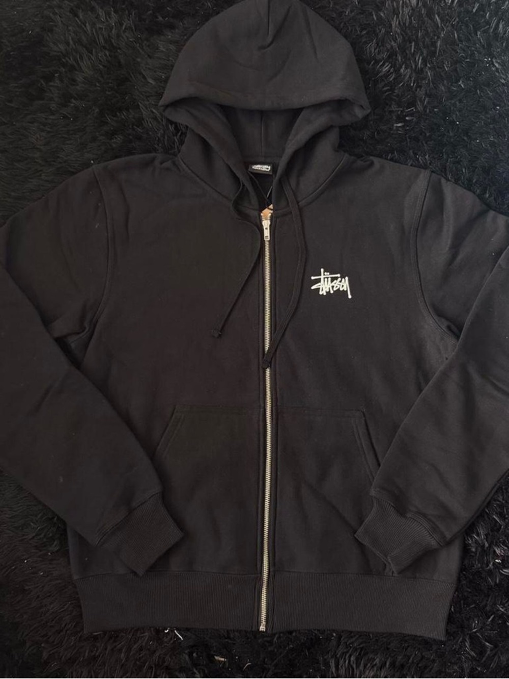Stussy Black Zip Hoodie with White Logo